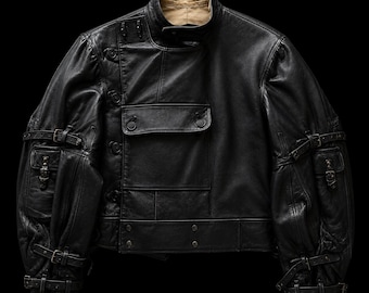 Vintage 1950s Swedish Military Motorcycle Jacket – Asymmetrical Black Cowhide Leather Moto Coat