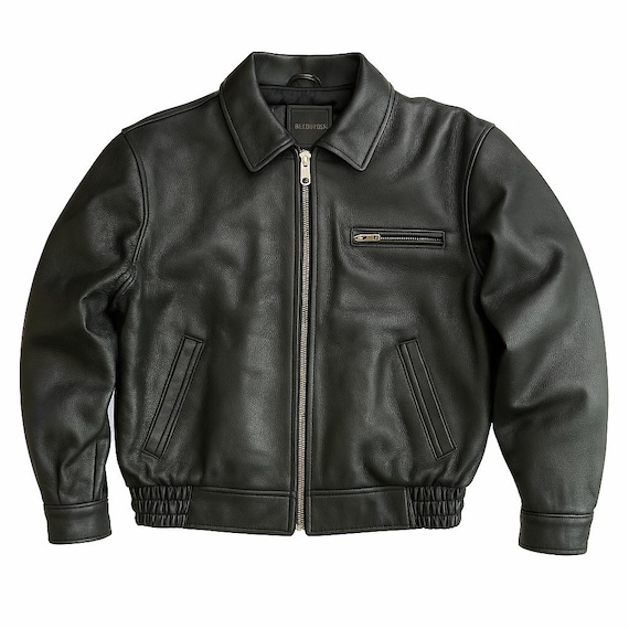 Vintage 1980s Thick Cowhide Leather Jacket Boxy Fit Men's