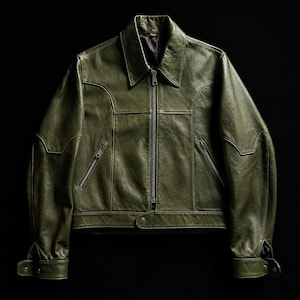 70s Leather Jacket Green - Etsy