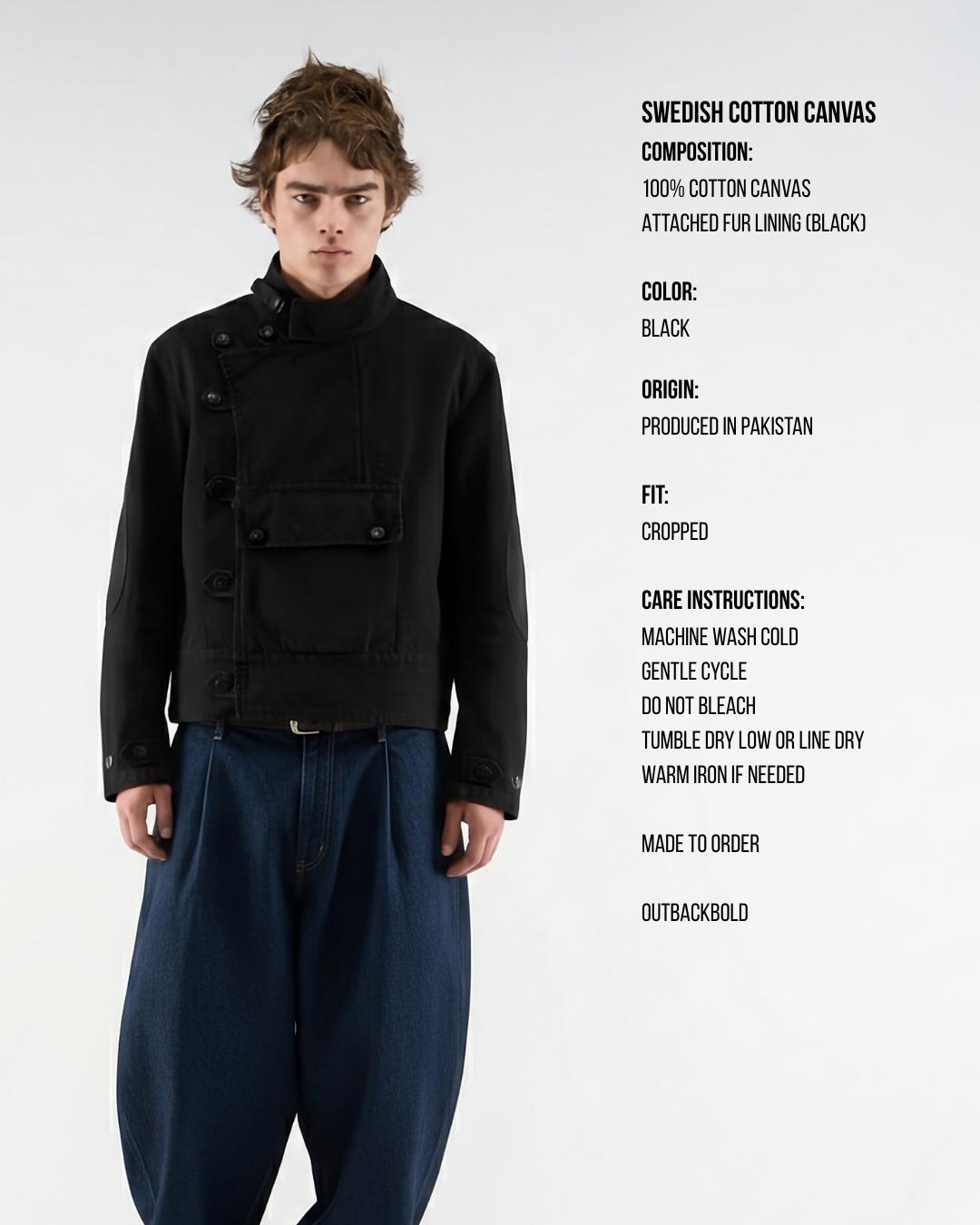 Vintage 1960s Swedish Motorcycle Jacket – Black Cotton Canvas