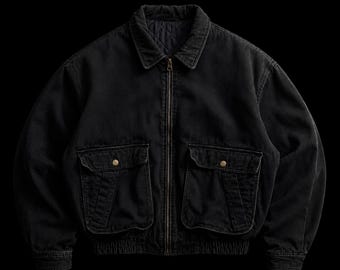 Boxy Fit Cotton Cargo Black Bomber Jacket Oversized Utility Streetwear Coat