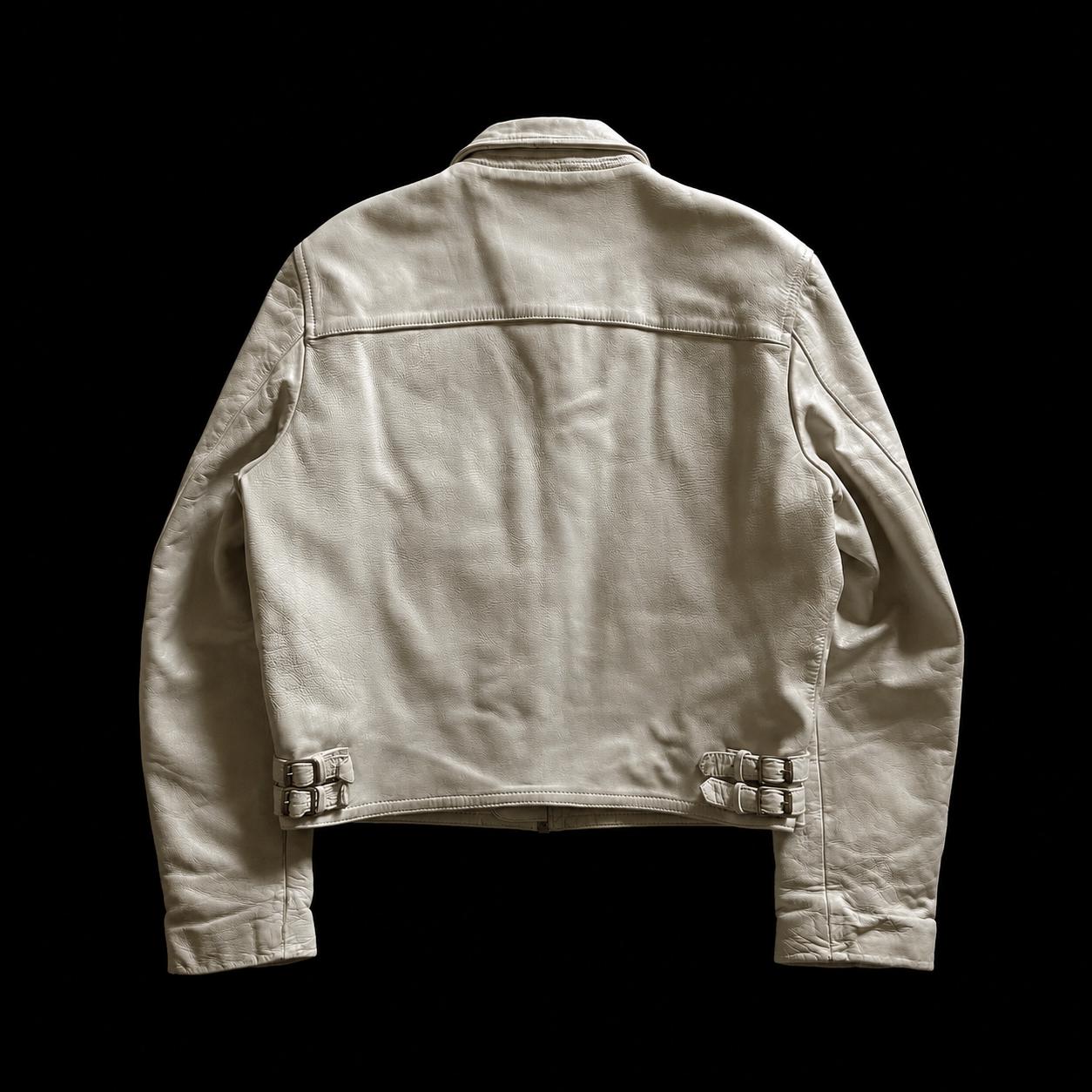 1980s Vintage Cropped Off-white Leather Jacket With Tartan Liner