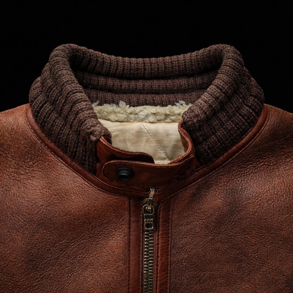 Vintage 80s Brown Cowhide Leather MA-1 Bomber Jacket Sherpa Lined