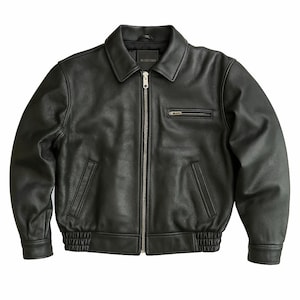 Veste en cuir classique coupe carrée vintage pour homme, style aviateur avec poche poitrine zippée et taille élastique, couche de finition zippée en similicuir pour homme