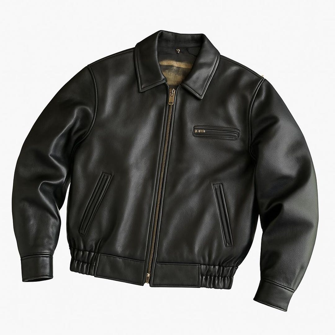 Mens Vintage Boxy Fit Classic Leather Jacket Flight Style