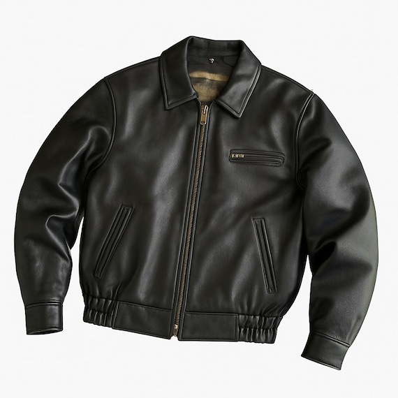Mens Vintage Boxy Fit Classic Leather Jacket Flight Style