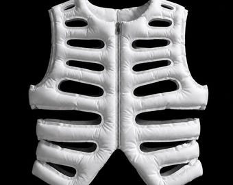 Avant-Garde Anatomical Skeleton Rib Cage Cutout Puffer Vest