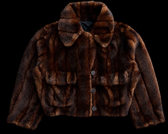 Vintage 90s Fur Cargo Cropped Aviator Jacket Streetwear Winter Coat