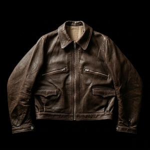 Vintage 1940-tals beskuren fransk cyklistläderjacka – Blouson cuir Bältade bikerkläder
