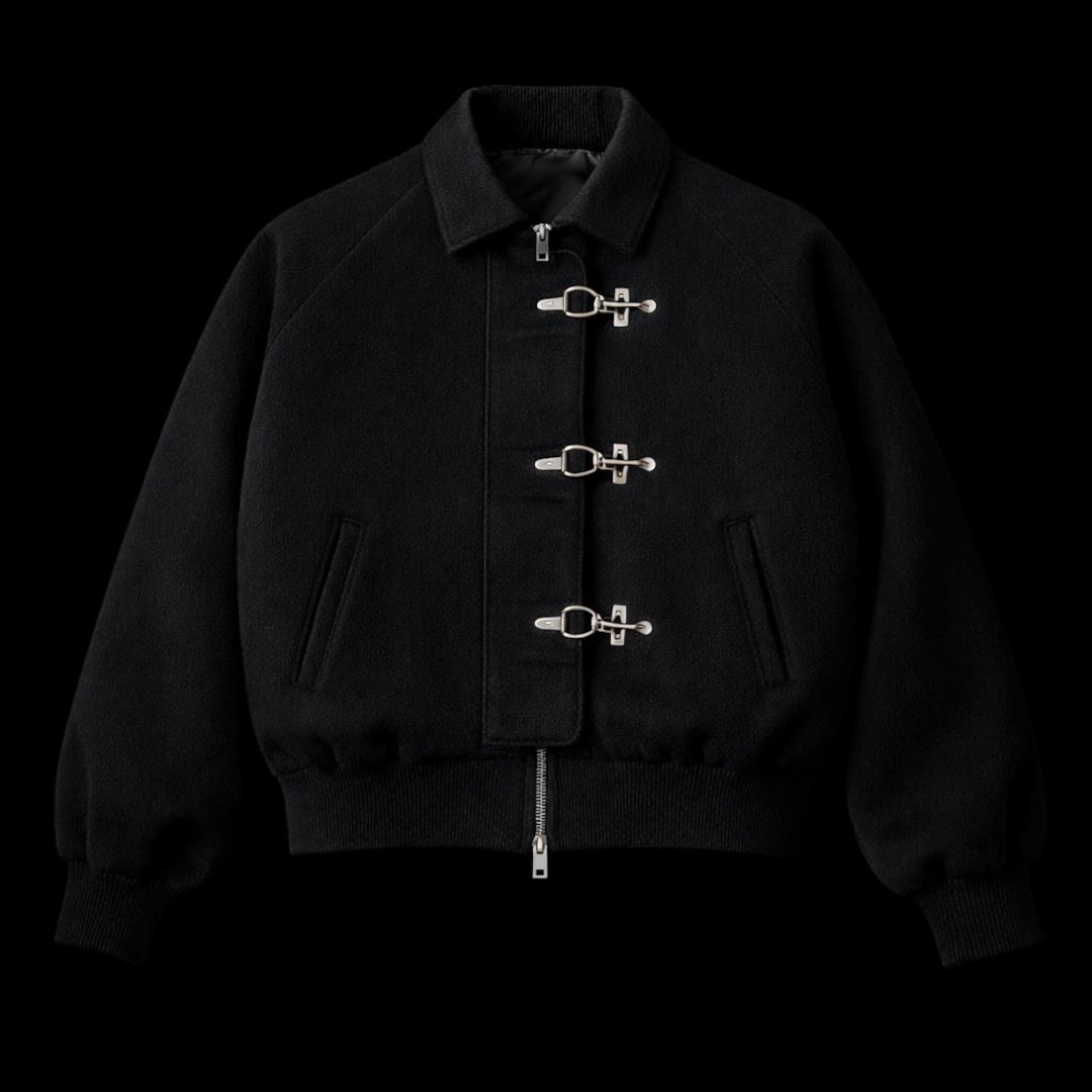 Vintage Wool Bomber Jacket – Rare Black Aviator Coat, Fireman