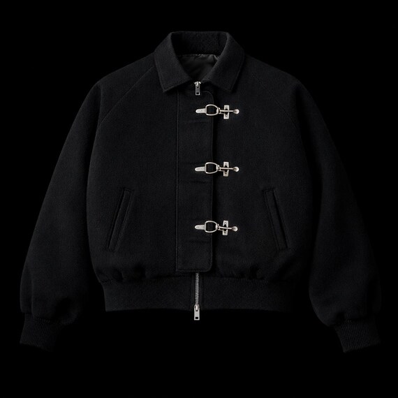 Vintage Wool Bomber Jacket – Rare Black Aviator Coat, Fireman
