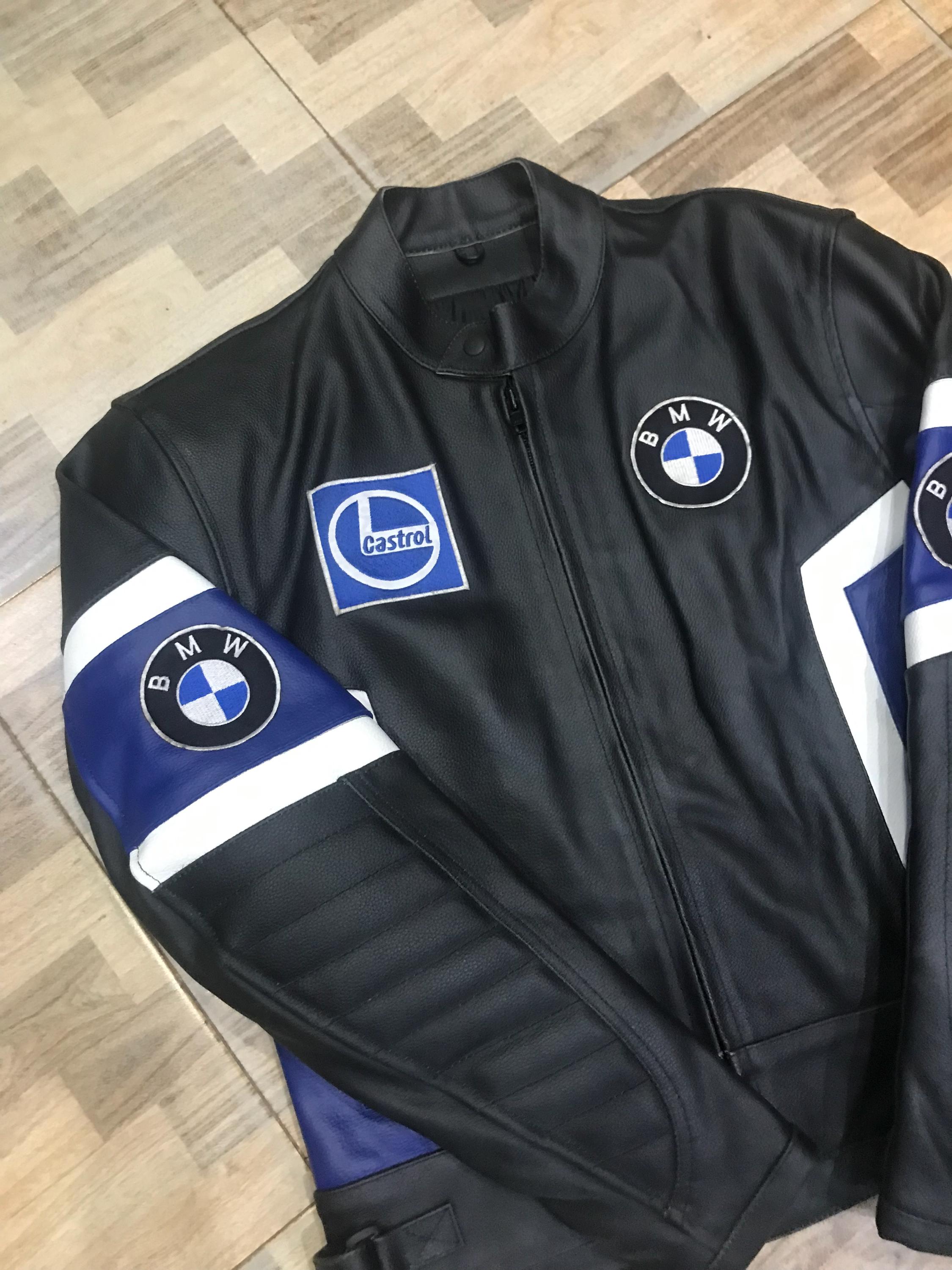 BMW Motorcycle Racing Leather Jacket – Black & Blue Protective Biker ...