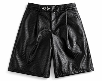Short en cuir ample à jambes larges style streetwear japonais