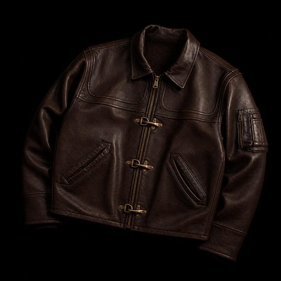 Vintage 90s Type B32 Fireman Clasp Leather Jacket Real Leather