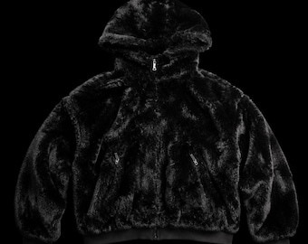 Black Faux Fur Hooded Bomber Jacket
