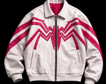 Spider-Gwen Leather Bomber Jacket Brand New Day Cosplay Spider Logo Outerwear