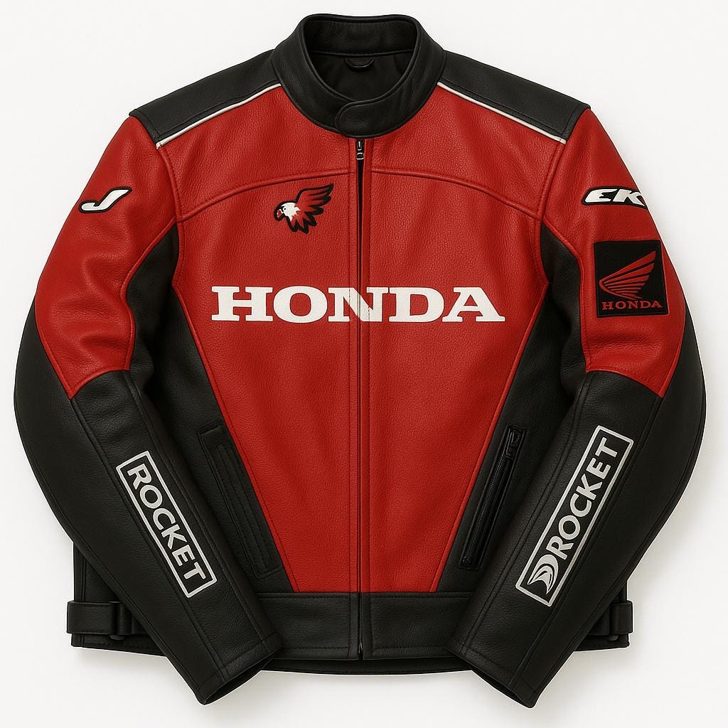 Men's Honda Racing Leather Motorcycle Jacket – Red & Black Armored