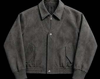 Vintage Suede Bomber Jacket Aviator Flight Coat Minimalist Urban Streetwear Outerwear