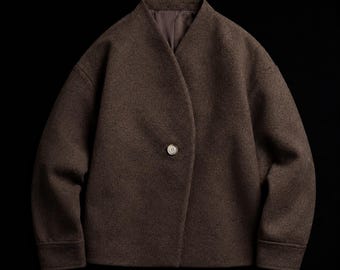 Vintage Brown Wool Single Button Jacket Coat