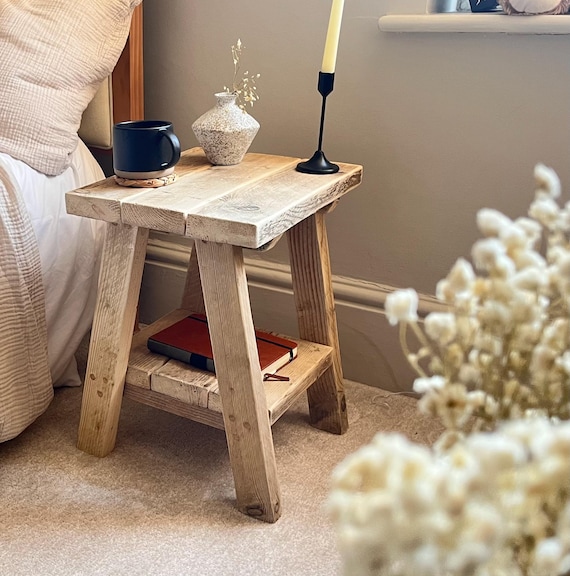 Rustic Wooden Bedside Table with Shelf / Nightstand