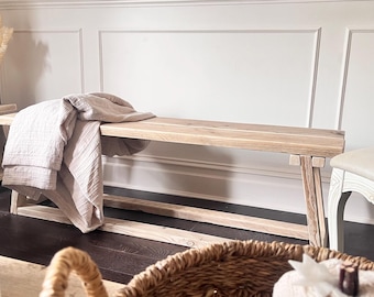 Handmade Reclaimed Wood Bench | Rustic Farmhouse Entryway Seating UK