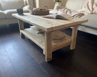 Rustic Wood Coffee table with shelf. Handmade in the UK