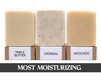 Moisturizing Soaps for Dry Skin, Natural Artisan Cold Process Soaps for Hand Face & Body, Unscented Handmade Bar Soap for Men and Women