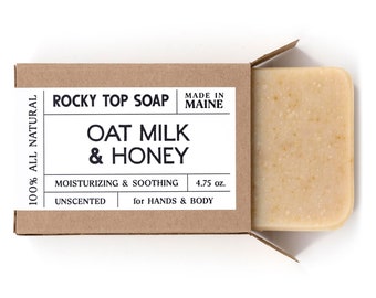 Oat Milk & Honey Soap, Soothing Natural Bar Soap with Oatmeal Milk and Raw Honey, Gentle Moisturizing Soap Bar for Face Hands and Body