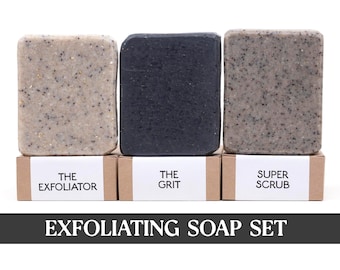 Exfoliating Soaps, Mens Soaps, All Natural Unscented Bar Soaps, Scrubby Hand Soap for Men, Care Package for Him, Hand Made Soap Set