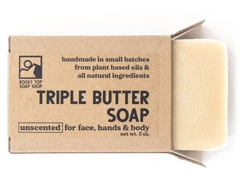 Triple Butter Soap - Winter Soap, Moisturizing Soap, Facial Soap, Unscented Soap, Handmade Soap, Cold Process Soap, Vegan Soap, Natural Soap