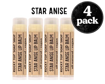 Star Anise Lip Balm Bulk Pack of 4, Vegan Lip Balm, Shea Butter Lip Balm, Essential Oil Lip Balm Set, Cruelty Free, Natural Lip Care