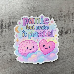 Panic But Make It Pastel Sticker: Glittery Pastel Brain & Heart image 4