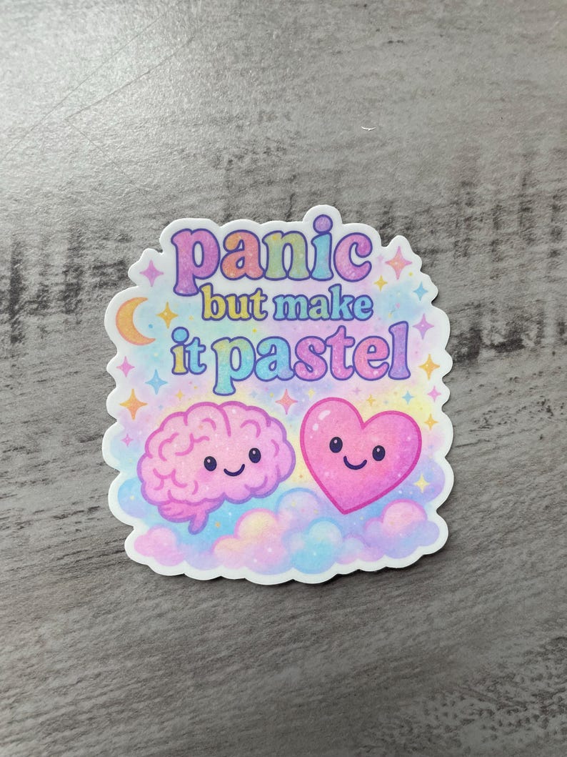 Panic But Make It Pastel Sticker: Glittery Pastel Brain & Heart image 4