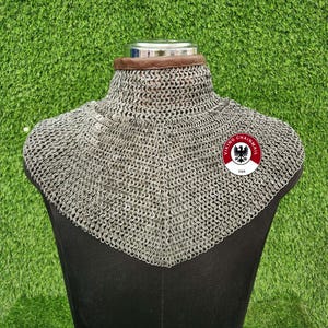 Medieval Chainmail Collar | Flat Ring Riveted Gorget - Medieval Reenactment Armor