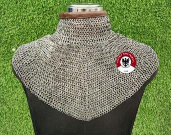 Medieval Chainmail Collar | Flat Ring Riveted Gorget - Medieval Reenactment Armor