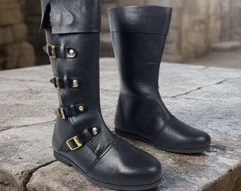 Medieval Leather Boots: Viking Pirate Cosplay Style Ren faire Boots, Reenactments, Theater,