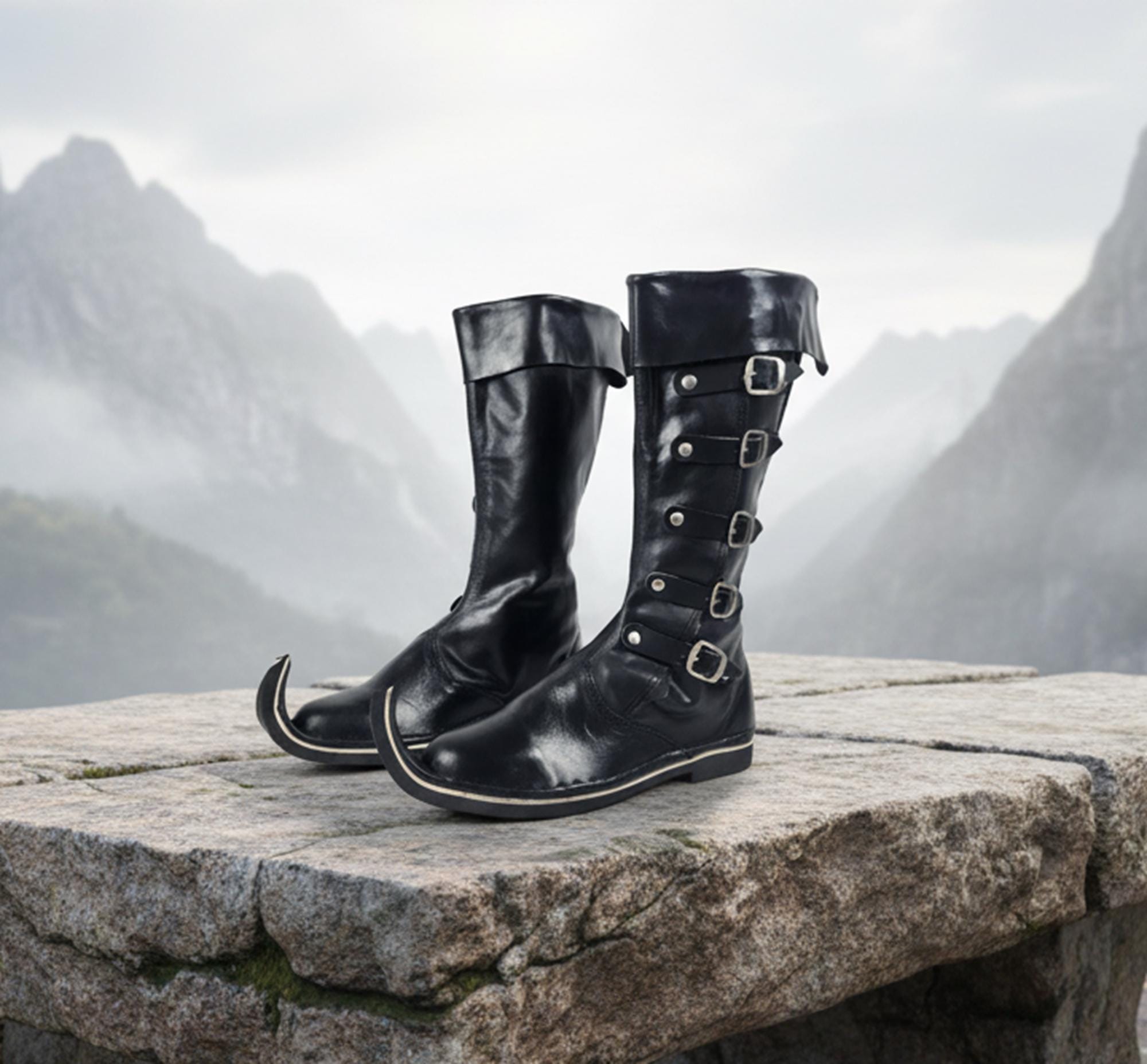 中世のレザーブーツ、再現ドレスコスチュームシューズメンズロング