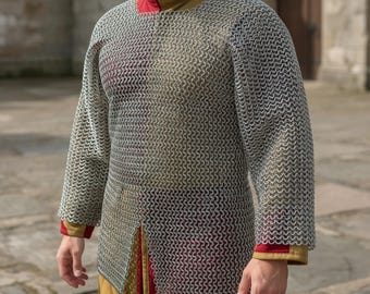 Aluminum Chainmail Hauberk – 10mm Flat Riveted Rings, Lightweight Medieval Armor Shirt for LARP & Reenactment