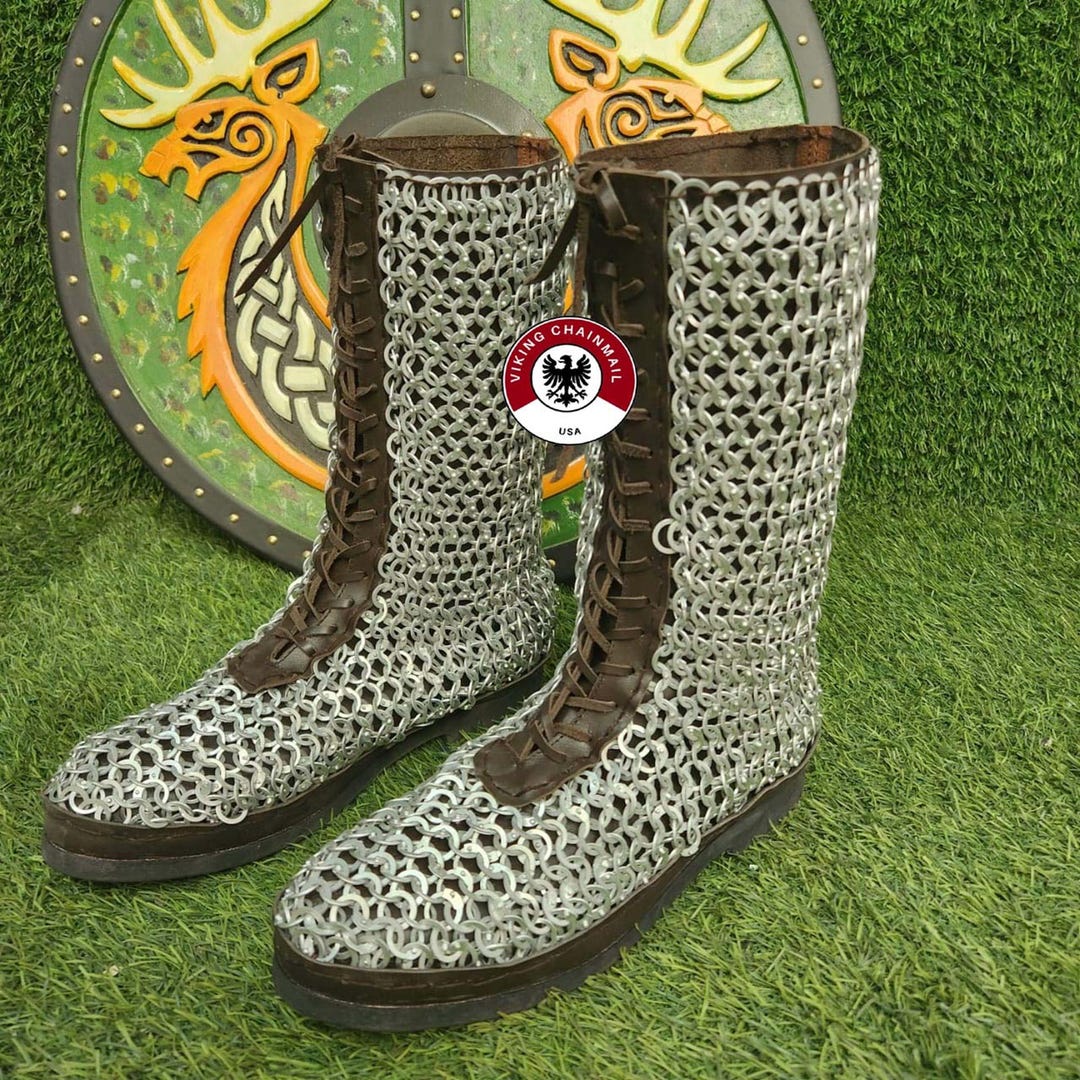 Medieval Chainmail Leather Boots: Renaissance Steel Shoes - Etsy