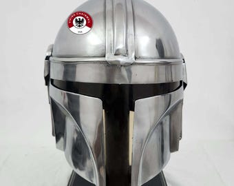 Mandalorian Helmet Fantasy Cosplay Mando Helmet Halloween Costume Metal Replica Reproduction For Cosplayers with Free Wooden Stand