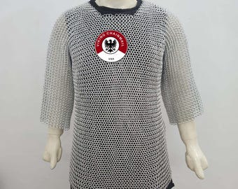 Camisa de cota de malla de aluminio con juntas reforzadas: Haubergeon medieval, armadura de media manga.