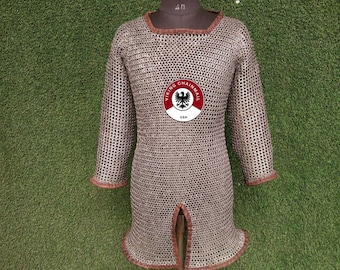 Chainmail Hauberk Shirt,  9MM Flat Ring Medieval Costume