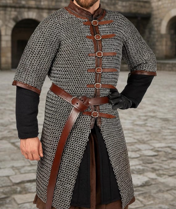 9mm Flat Riveted Chainmail Hauberk: Mild Steel Medieval Armor, LARP Reenactment