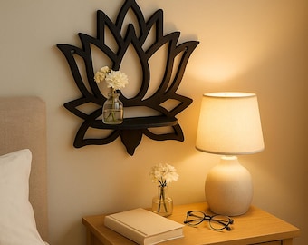 Lotus Wooden Wall Shelf – Zen & Boho Décor, Corner Shelf for Bathroom, Entryway, Living Room or Home Office