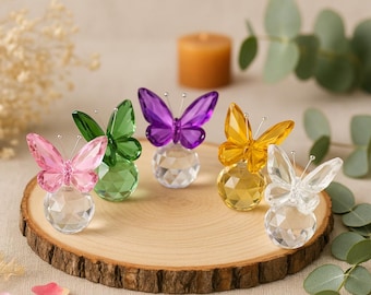 Crystal Butterfly Figurine – Decorative Glass Ornament in Pink, Green, Purple, Yellow or Clear – Elegant Home Decor Accent