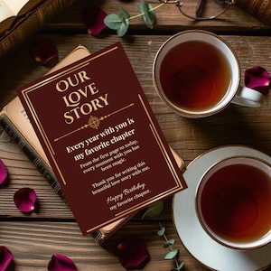 Romantische Geburtstagskarte für Partner – Faux Buch Cover Design – Liebesgeschichte druckbare Karte – Einseitig – Digitaler Download