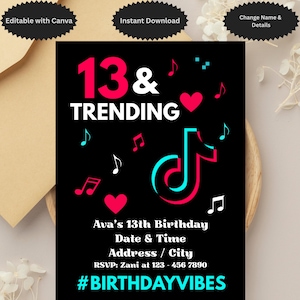 TikTok trending verjaardagskaart voor meisjes | Bewerkbare canvassjabloon | Verjaardag tienermeisje | Digitale download | Trendy virale verjaardagskaart