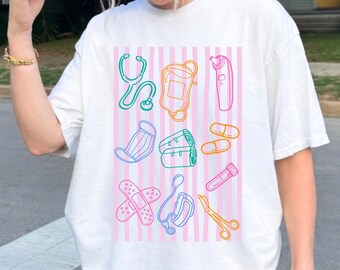 Nurse Essentials Shirt, Nurse Shirt, Cute Nurse Tee, Colorful Nurse Shirt, RN Gift, Healthcare Worker Tee, Nursing Student Gift