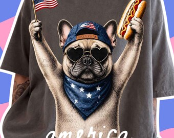 Patriotic French Bulldog PNG, 4th of July America Shirt Design, Funny Animal Sublimation Download
