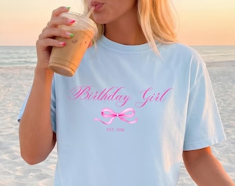 Birthday Girl Bow Shirt, Coquette Birthday Shirt, Personalized Birthday Party Shirt, Comfort Colors, Birthday Outfit, 30th Birthday Gift
